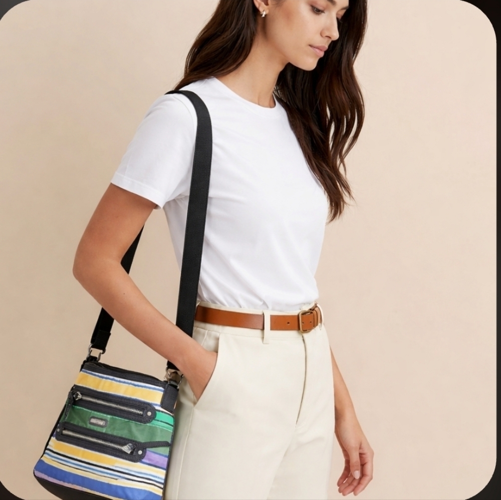 Dana Buchman Vibrant Multicolor Striped Crossbody Bag Multiple Zip Compartments - Picture 8 of 8